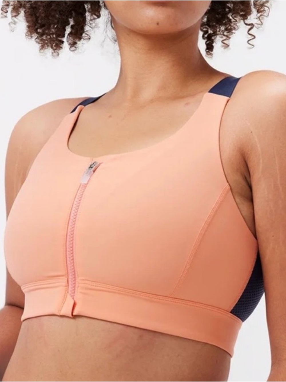 OUTDOOR VOICES Melon/Dark Sky Powerhouse Front Zip Active Sports Bra S/M D‎ Cup